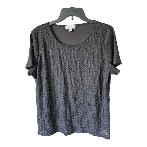 Calvin Klein Textured Blouse Women XL Black Short Sleeves Crew Neck Casual - Picture 1 of 16